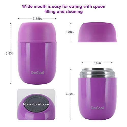 DaCool Insulated Lunch Container Insulated Food Jar 16 oz Stainless Steel  Vacuum Bento Hot Lunch Box for Kids with Spoon Leak Proof Hot Cold Food for