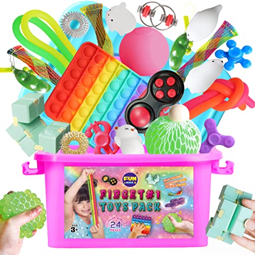Fidget Box for Girls Boys, FunKidz Sensory Fidget Pack Toy for Kids Adults with Bulk Popitsfidget Fidgetget Figit Party Favors Treasure in Portable Gift Box