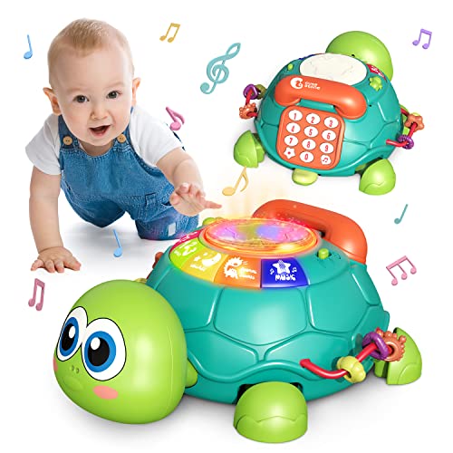 CUTE STONE Baby Learning Toy Musical Turtle Toy with Lights & Sounds, Early Educational Developmental Toys, Pretend Phone Call, Crawling Baby Toy for 6-12 Months Infants Toddlers, Gift for Boys Girls